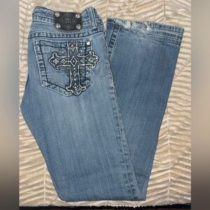 EUC Miss Me Boot Cut Jeans with Cross Embellishment  size 30 x 30